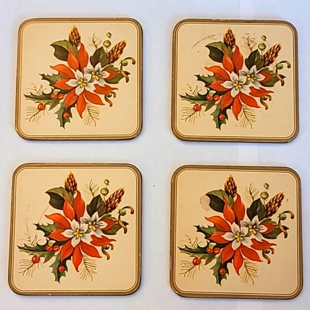 Pimpernel Vintage Set of 6 Poinsettia Coasters